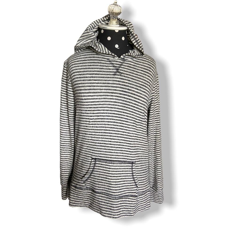 Poof Girl Hoodie Size XL Gray White Stripe Striped Fuzzy Extra Large‎